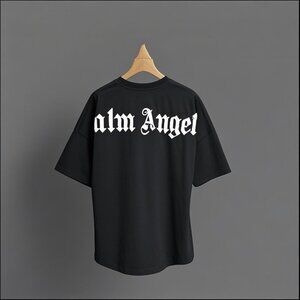 NWT Palm Angels Arc-Shaped Letter Foam Print Short Sleeves Black